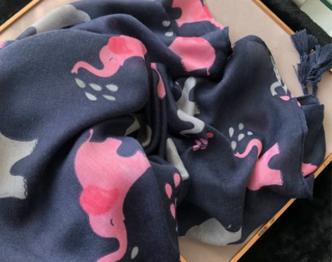 童趣减龄棉麻围巾女秋冬季韩版百搭藏青小象长...