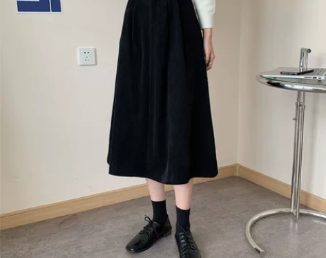 2021春装新款灯芯绒高腰显瘦中长款a字裙...