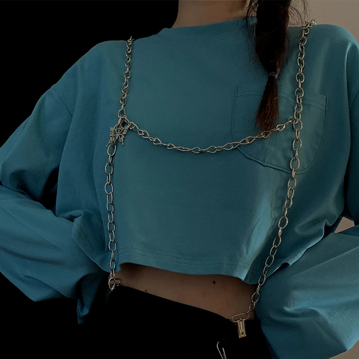 机能朋克腰带女ins风裤链子链条装饰背带裤...