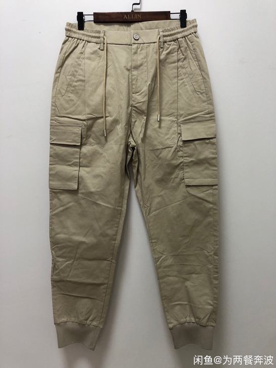 2021春秋季卡其色潮流简约纯色工装裤宽松...