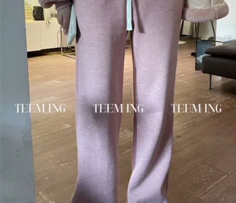 韩系加绒加厚高腰显瘦阔腿休闲裤  22T6...