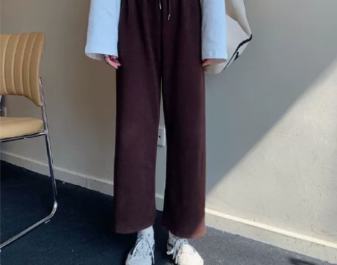 秋冬加厚灯芯绒休闲阔腿裤女2020新款冬季...