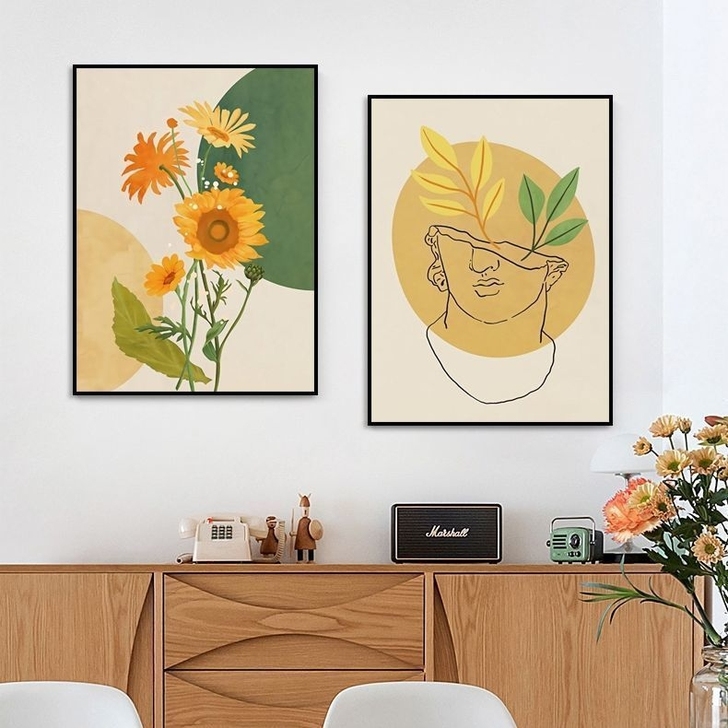 向阳北欧植物花卉装饰画黄色向日葵挂画客厅墙...