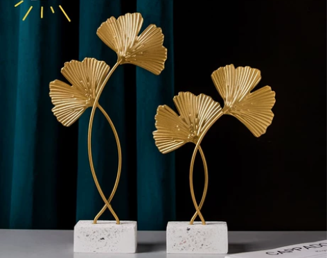北欧创意金属银杏叶摆件家居装饰品房间客厅电...