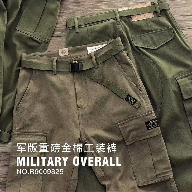外贸美式复古多口袋军裤阿美咔叽宽松厚重磅阔...