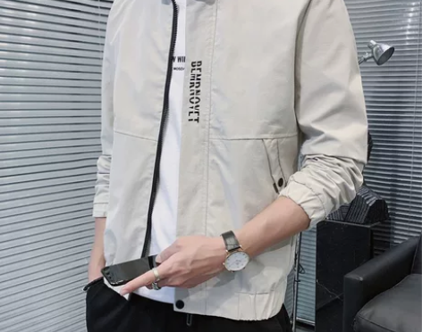 2022男士春秋季新款长袖立领修身韩版夹克...