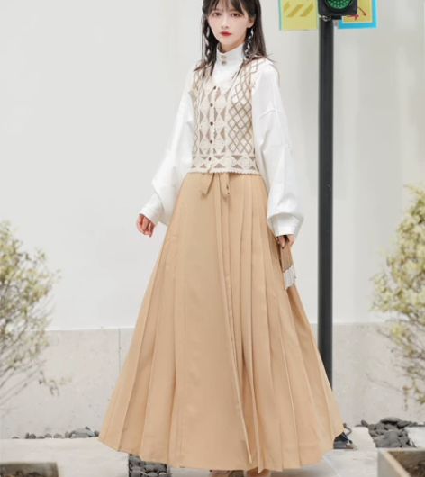 玉术原创云溪汉服女汉元素齐腰马面裙立领马甲...