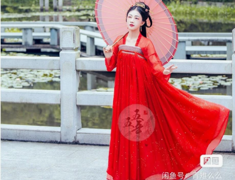 五五年家汉服红菱三米摆s码 科幻cos服(...