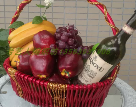 藤编水果篮子中秋礼品篮子水果包装篮子红色篮...