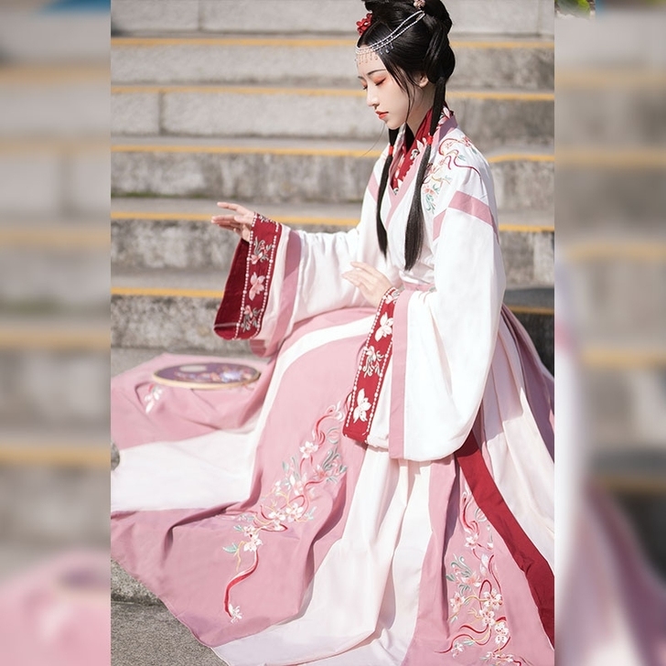 夕瑶赋春樱赠汉服女正品原创全套交领晋制粉色...