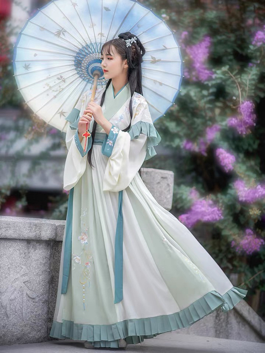 如梦霓裳汉服女花卿晋制交领半袖齐腰襦裙晋襦...