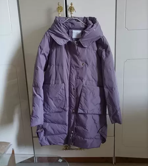 紫色,90白鸭绒羽绒服 M码,中长款,去年...
