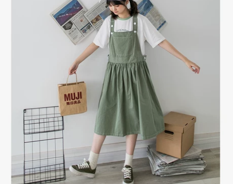 小雨良品日系工装风背带裙夏季女学生韩版长款...