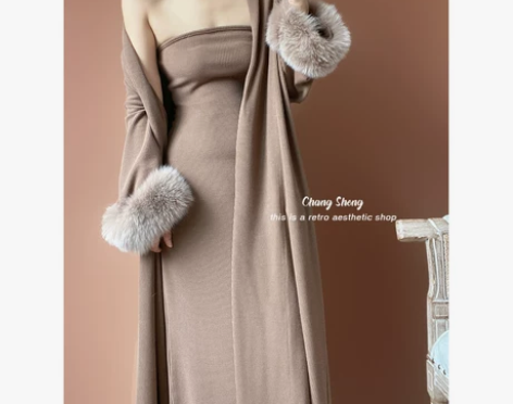 ?月桂女神 复古慵懒极简清冷风修身抹胸开衫...