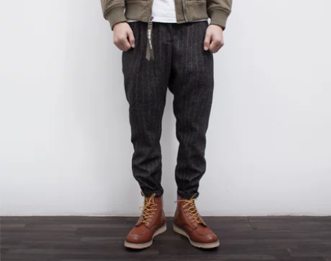 冬季竖条纹裤子毛呢裤小脚条纹裤男休闲裤工装...