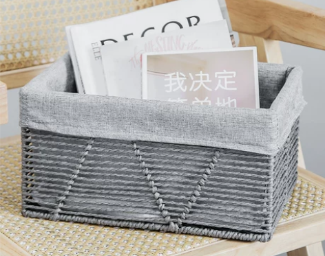 收纳箱 简约编织客厅桌面收纳盒家用有盖衣服...