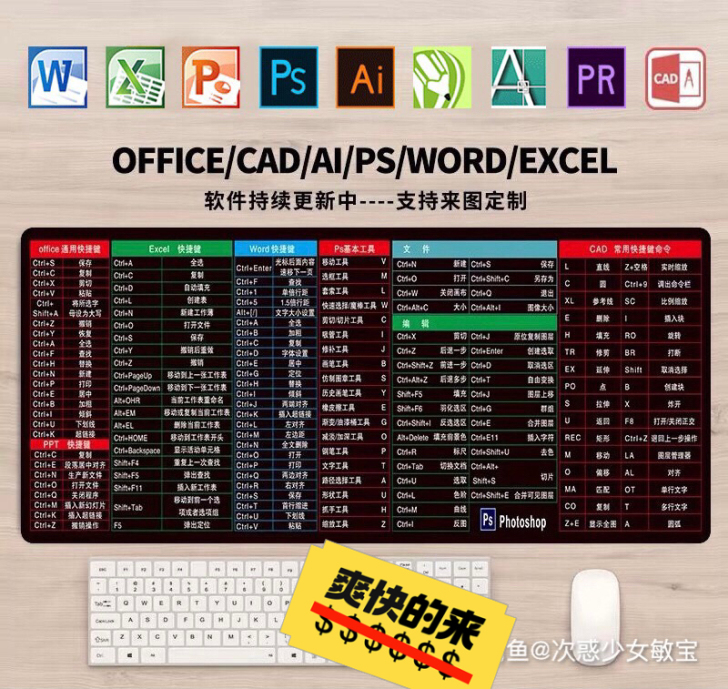 全新 快捷键鼠标垫办公ps ppt exc...
