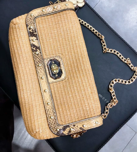 Coach 草编拼皮手拿包 已改成腋下包 ...