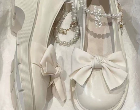 厚底玛丽珍鞋女2022新款夏季珍珠法式蝴蝶...