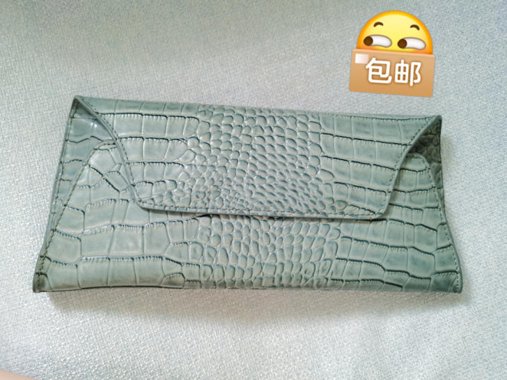 女士手拿包信封包钱包钱夹 鳄鱼压纹 淡绿色...