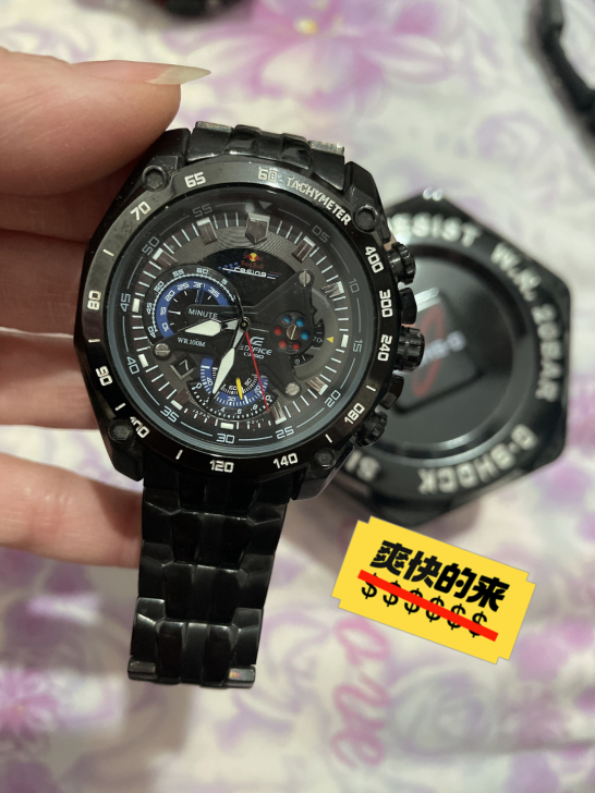 #卡西欧 赛车红牛限量版钢带机械大表盘石英...