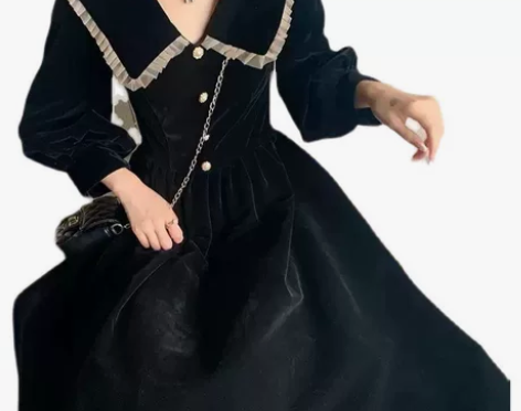 50处理,法式娃娃领金丝绒小香风连衣裙女秋...