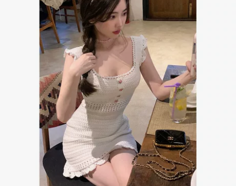 针织小飞袖连衣裙女夏季修身显瘦小个子气质性...