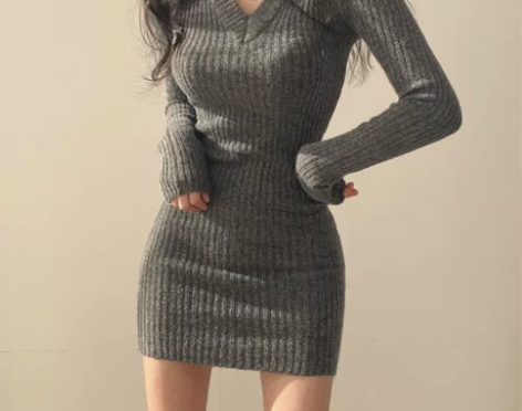 2022秋冬复古新款韩版设计感V领修身打底...