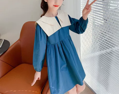 女童连衣裙春装2021新款洋气韩版学院风棉...