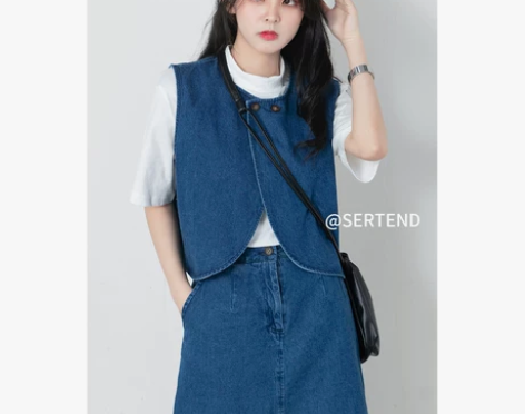 SERTEND夏季牛仔套装女新款设计感小众...