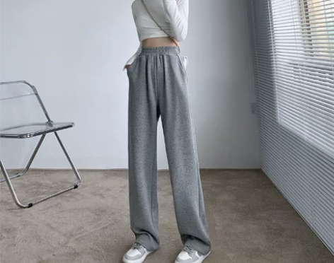 150小个子灰色运动裤女高腰垂感阔腿裤14...