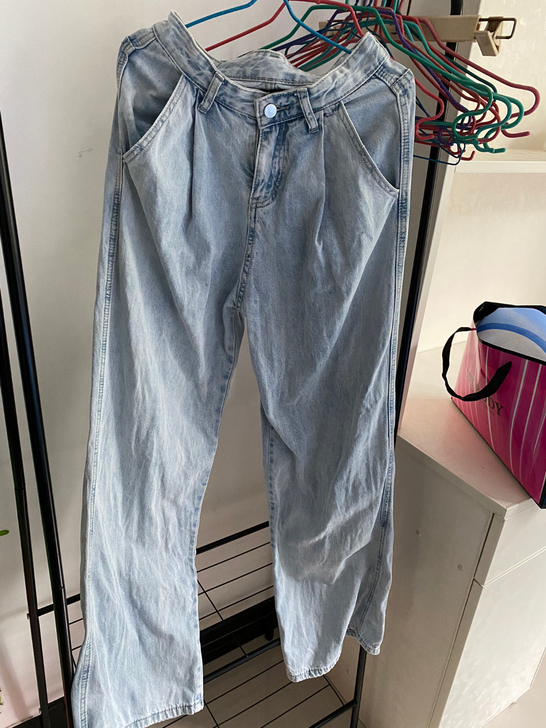 高腰宽松牛仔裤 不掉色 160以上可入