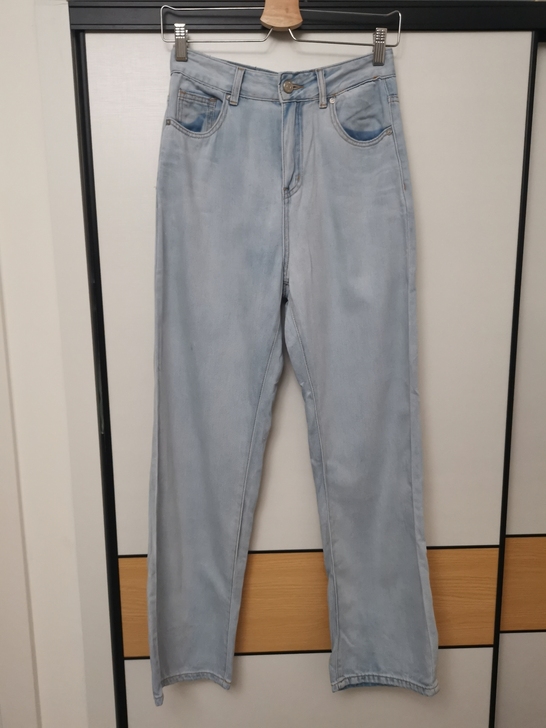 95新 浅蓝色直筒高腰阔腿裤