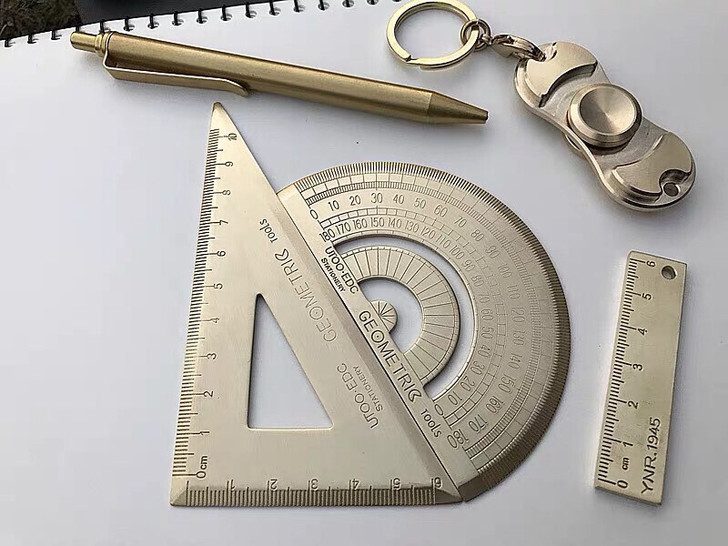 精致纯铜三角板 半圆尺 坐标尺 学生文具尺...