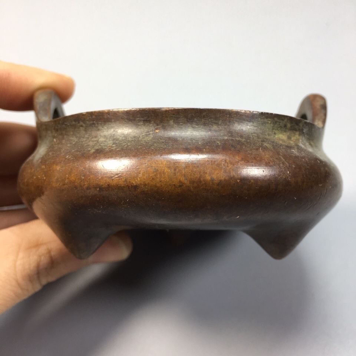 个人收藏铜器摆件 紫铜 双耳尖尖小熏香炉 ...