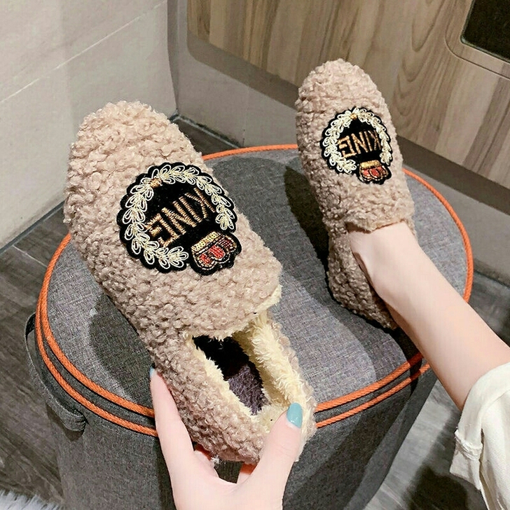 全新 网红冬季豆豆鞋加绒毛毛鞋女2021韩...