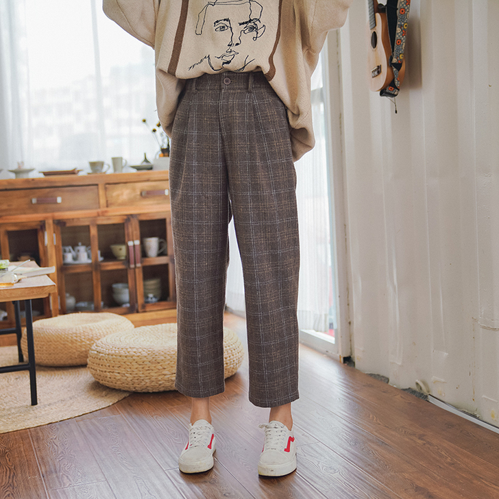 青蔷薇2018秋季新款宽松复古英伦阔腿裤女...