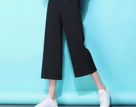 2019夏春秋新款八分阔腿裤女高腰九分裤港...