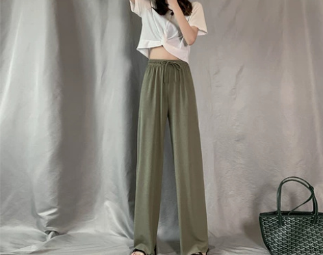 冰丝阔腿裤女夏2022新款高腰垂感宽松直筒...