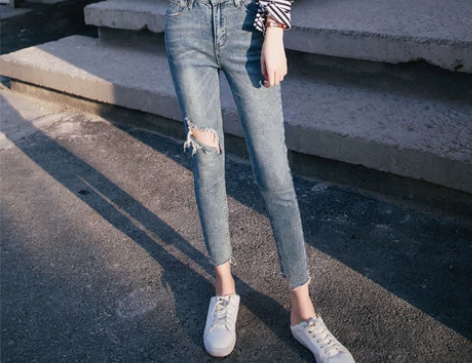 2019春款韩版高腰泫雅烂破洞牛仔裤女春季...