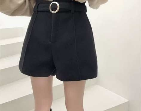 秋冬季新款女装毛呢短裤韩版A字外穿百搭呢子...