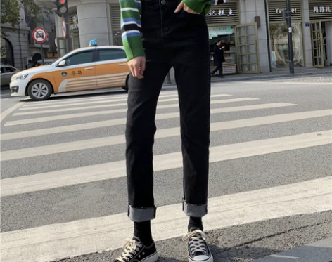 韩版chic高腰裤子女春秋韩版宽松百搭bf...