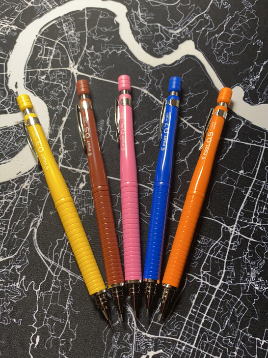 百乐S3自动铅笔一套五支,0.3黄0.5棕...