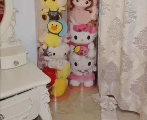 猫人毛绒玩具收纳箱布娃娃收纳桶透明圆柱筒儿...