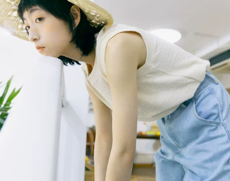 鹿与飞鸟日系百搭夏季透气肌理针织面料宽松圆...