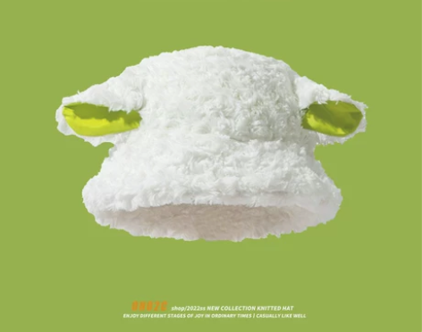 秋冬季毛绒绒帽小羊帽可爱羊耳朵渔夫帽子女学...