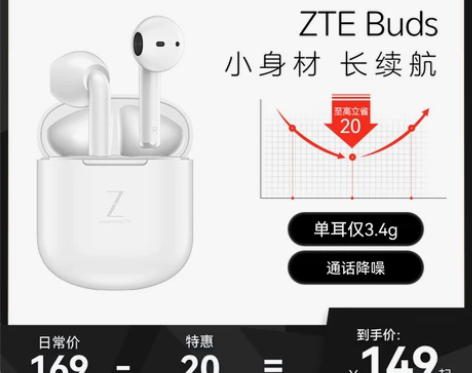 ZTE/中兴 Buds 蓝牙耳机 双耳真无...