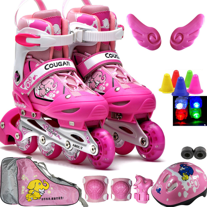 正品美洲狮儿童轮滑鞋旱冰鞋闪光，S码4档尺...