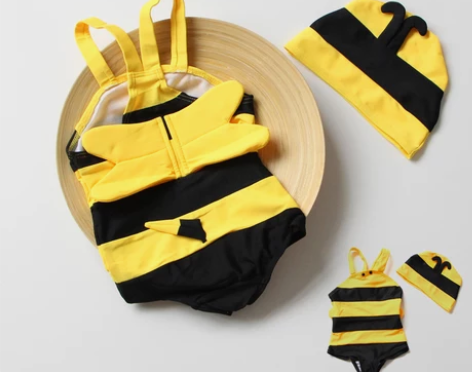 可爱小蜜蜂儿童泳衣男女童连体游泳衣表演服宝...