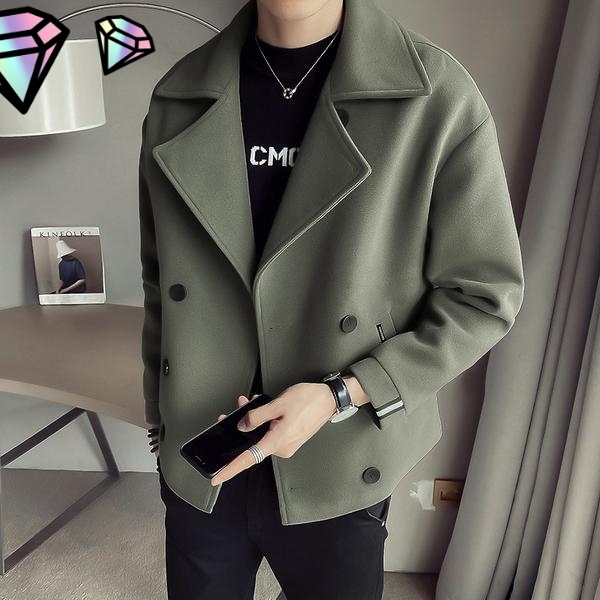 2021新款男士毛呢风衣秋冬季加厚呢子短款...